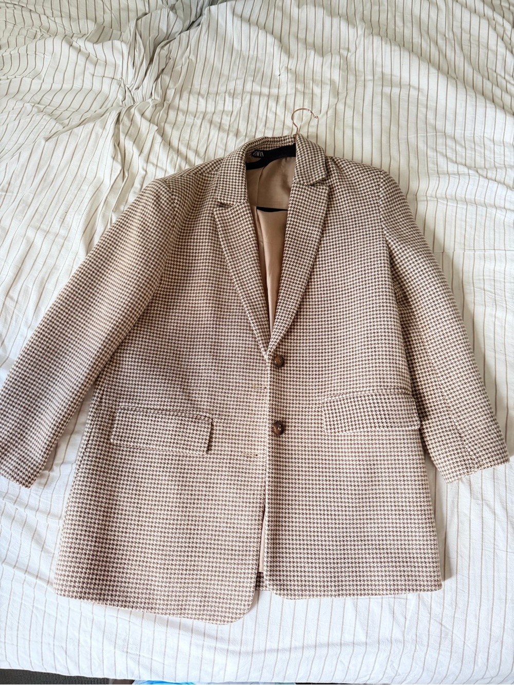 ZARA Beige Houndstooth Blazer Jacket size S